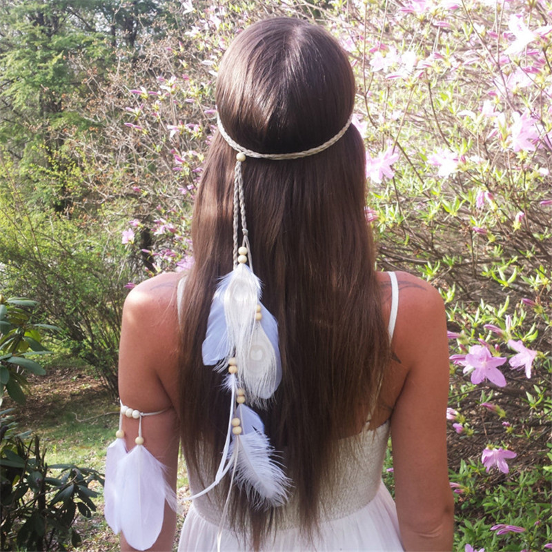 Ethnic Fashion India - De Indische Witte Veer Hoofdband Hoofdtooi