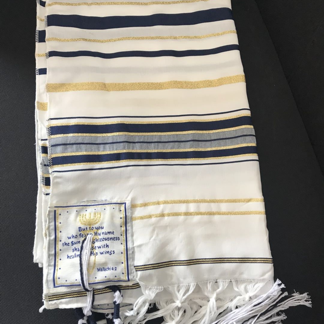 Ethnic Fashion Men - Joodse Tallit Israëlische Gebedssjaal Blauw Zilver