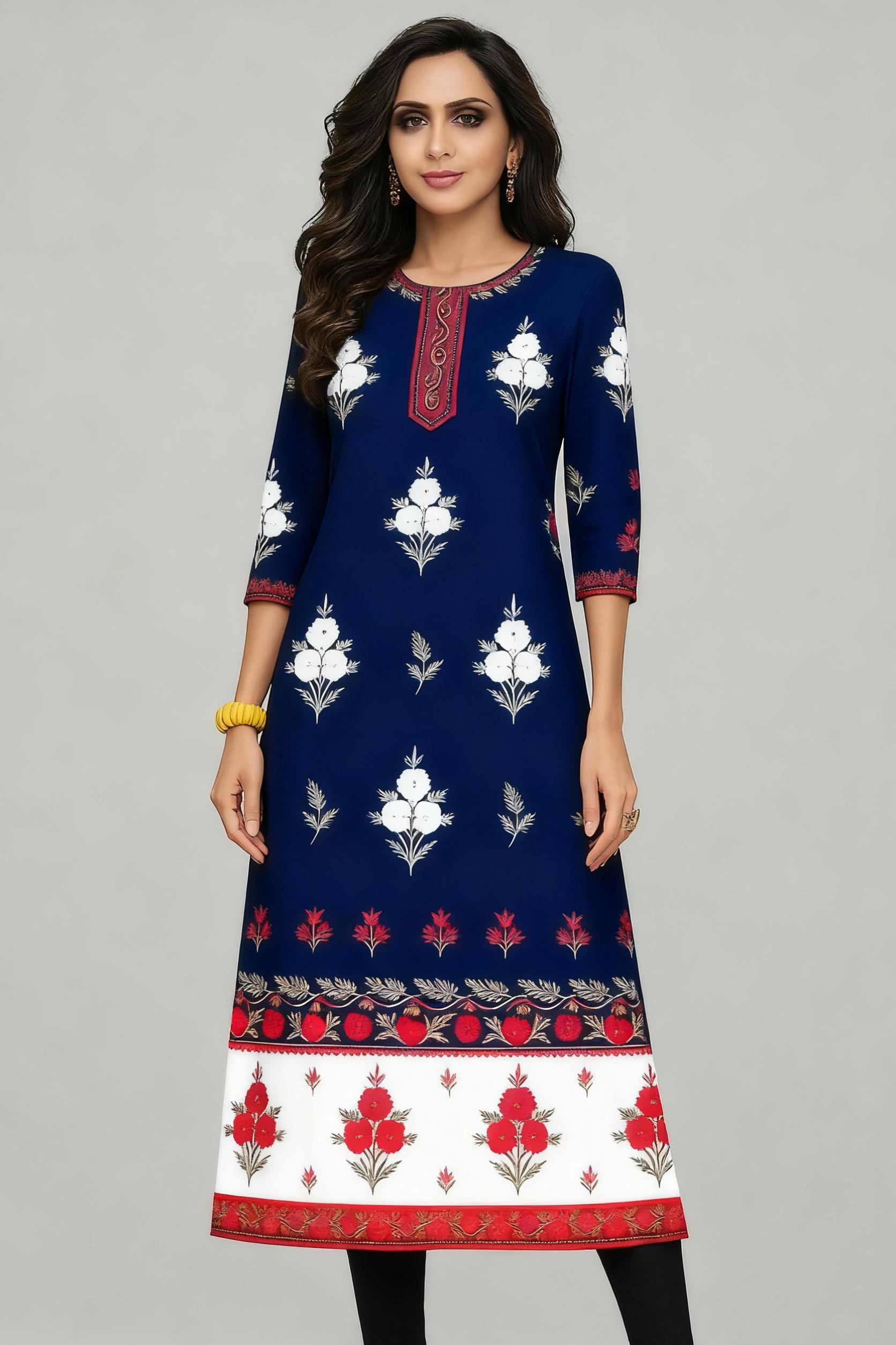 Ethnic Fashion Kurtis - Moslim Kurt Bloemen Damesmode Comfortabele Nationale
