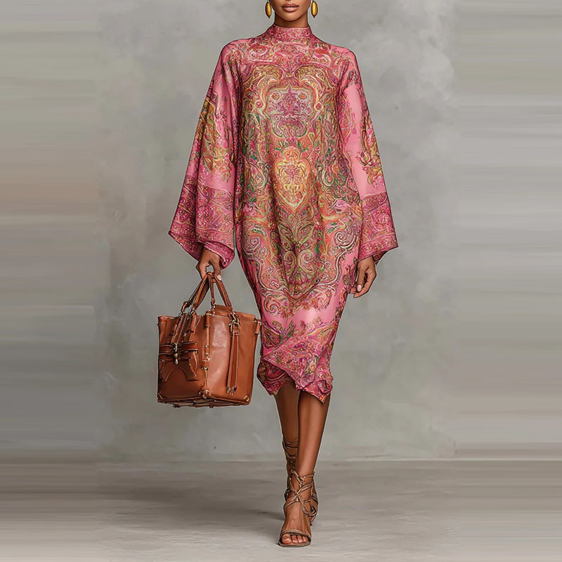 Ethnic Fashion Runway - Losse, casual vakantiejurk met hoornmouwen, damesjurk