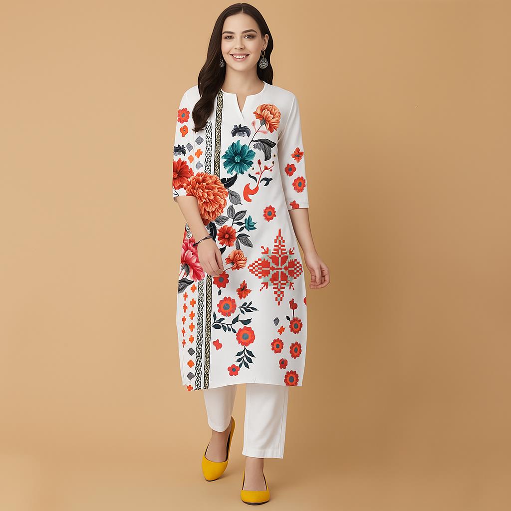 Ethnic Fashion Kurtis - Moslim Bloemen Kurt Kerst Dames Casual