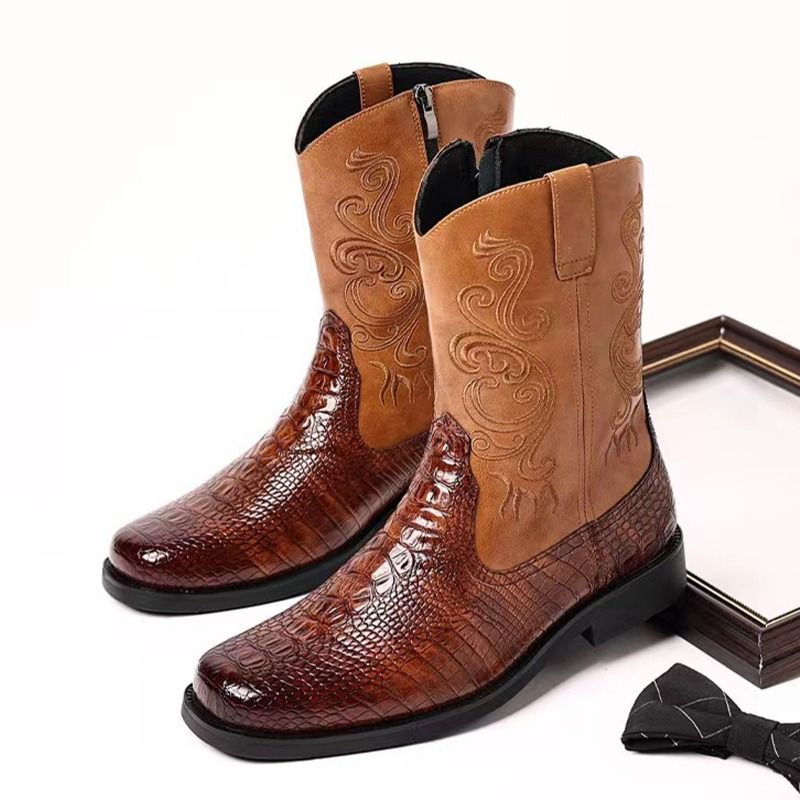 Ethnic Fashion Men - Modieuze reliëf casual westerse cowboylaarzen voor