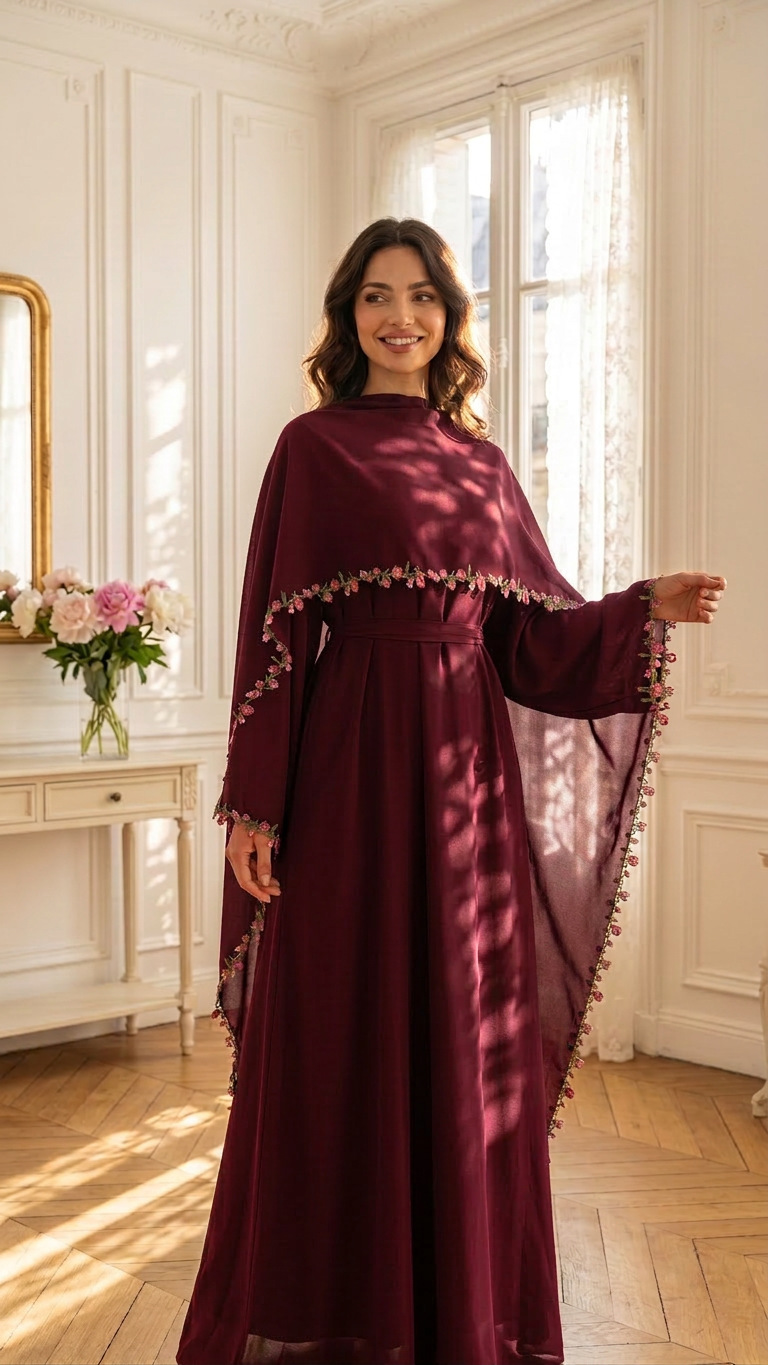 Elegante roze kant-versierde N - Abaya Modest Wear recensie en prijs