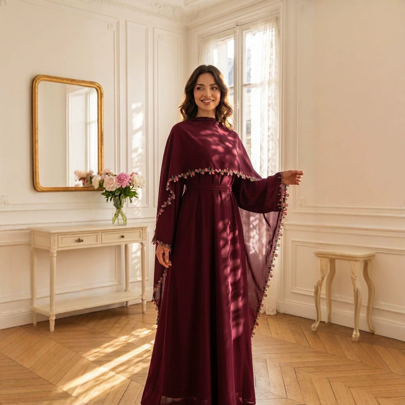 Elegante roze kant-versierde N - Abaya Modest Wear recensie en prijs