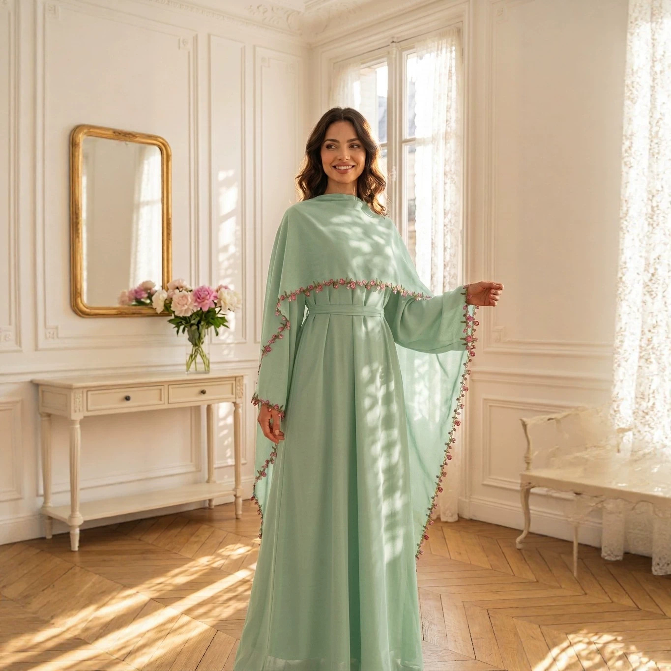 Elegante roze kant-versierde N - Abaya Modest Wear recensie en prijs